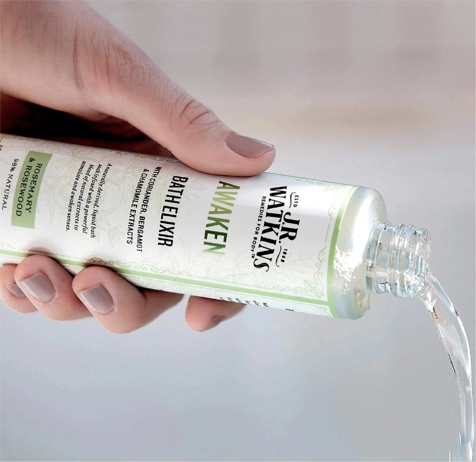 J.R. Watkins Awaken Bath Elixir, Liquid Bath Soak, Rosemary & Rosewood 6 oz