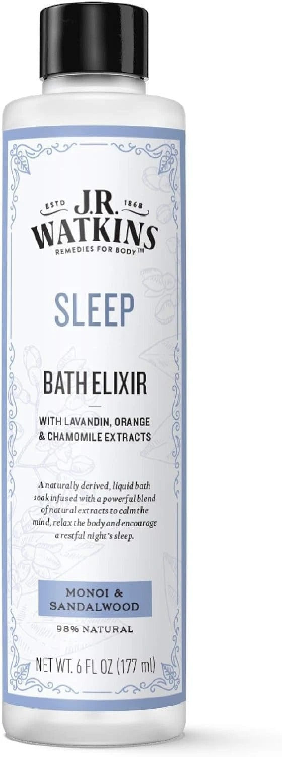 J.R. Watkins Sleep Bath Elixir, Liquid Bath Soak, Monoi & Sandalwood 6 oz