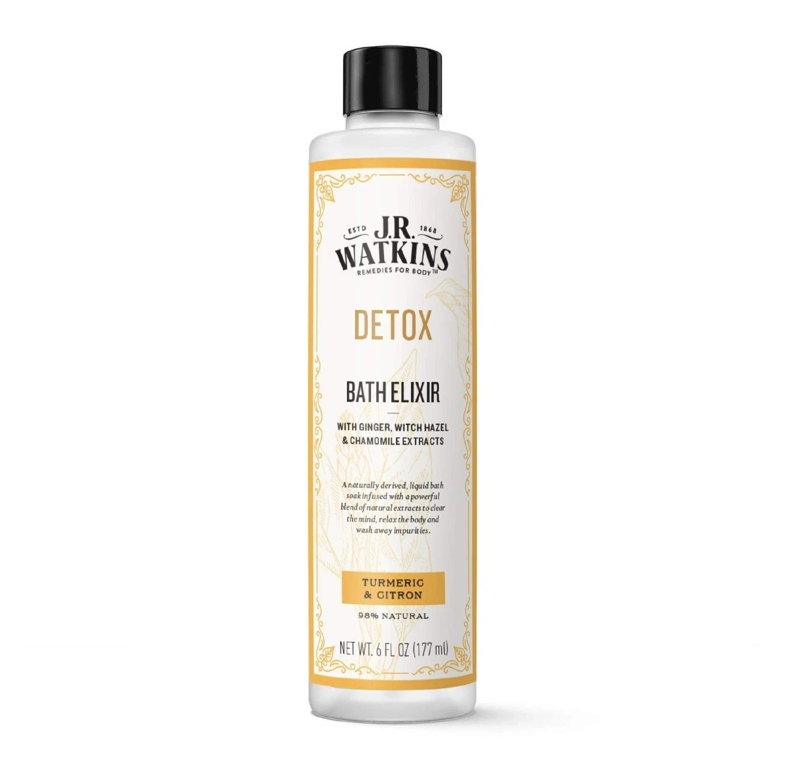 J.R. Watkins Detox Bath Elixir, Turmeric & Citron Bath Soak, 98% Natural-6 Fl Oz