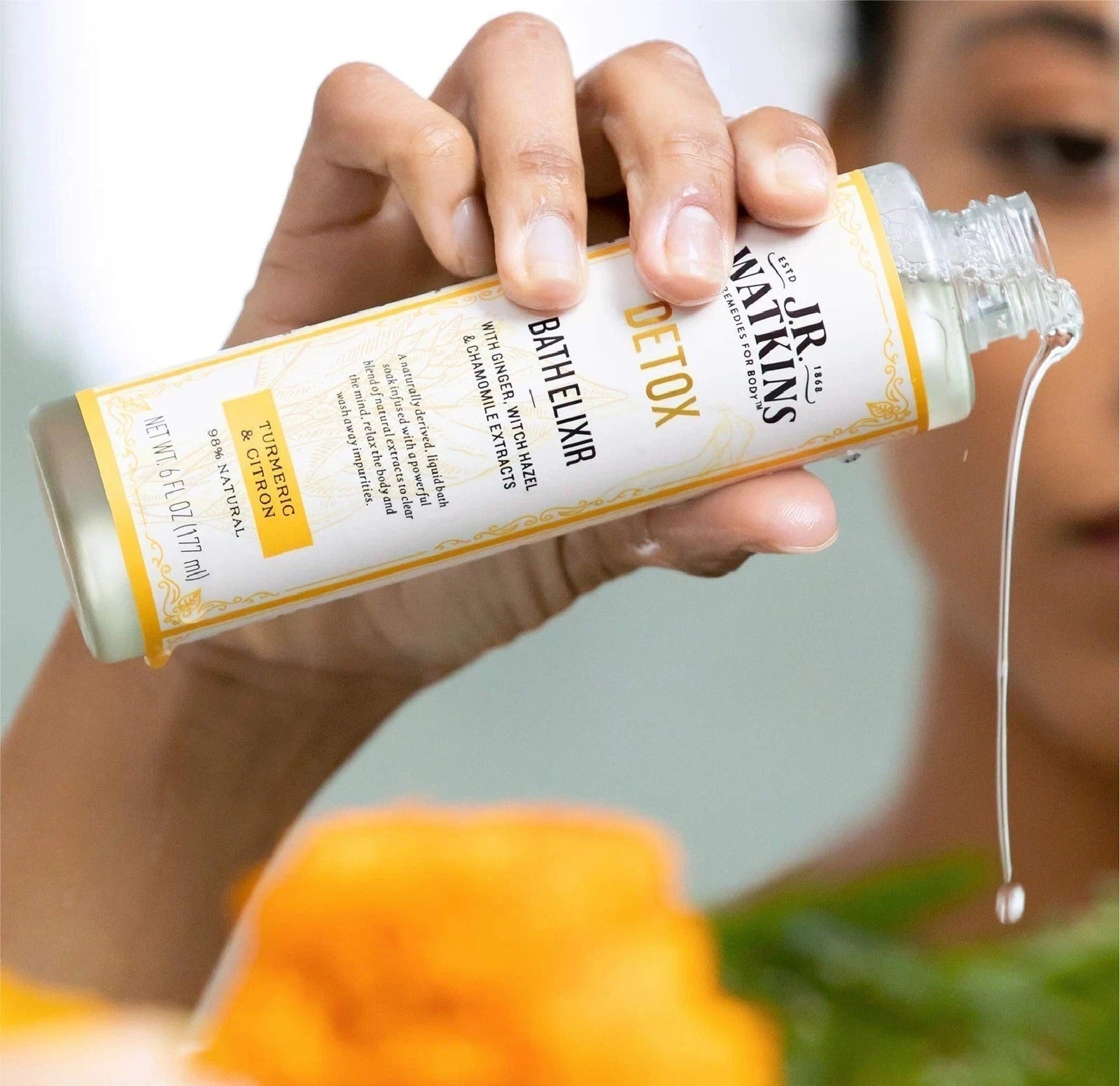J.R. Watkins Detox Bath Elixir, Turmeric & Citron Bath Soak, 98% Natural-6 Fl Oz